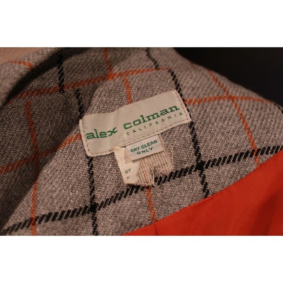 VTG Alex Colman Gray Plaid Wool Blazer Preppy Mandarin Collar Orange Liner - Picture 8 of 11